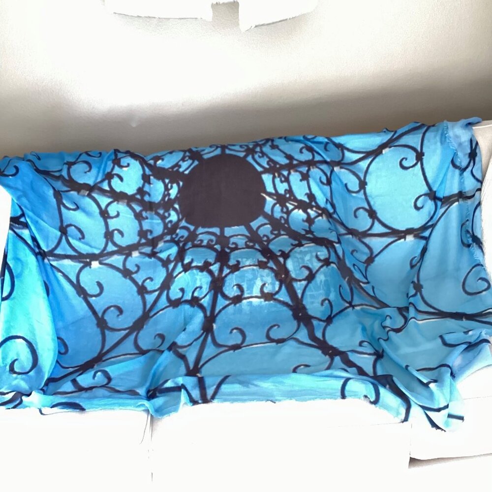 Unbranded blue and black shawl, wrap, scarf, 48" x 76", very soft